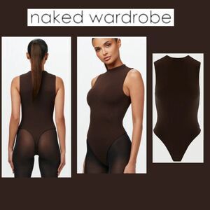 NWT Naked Wardrobe Dark Chocolate Sleeveless Bodysuit (Size S)